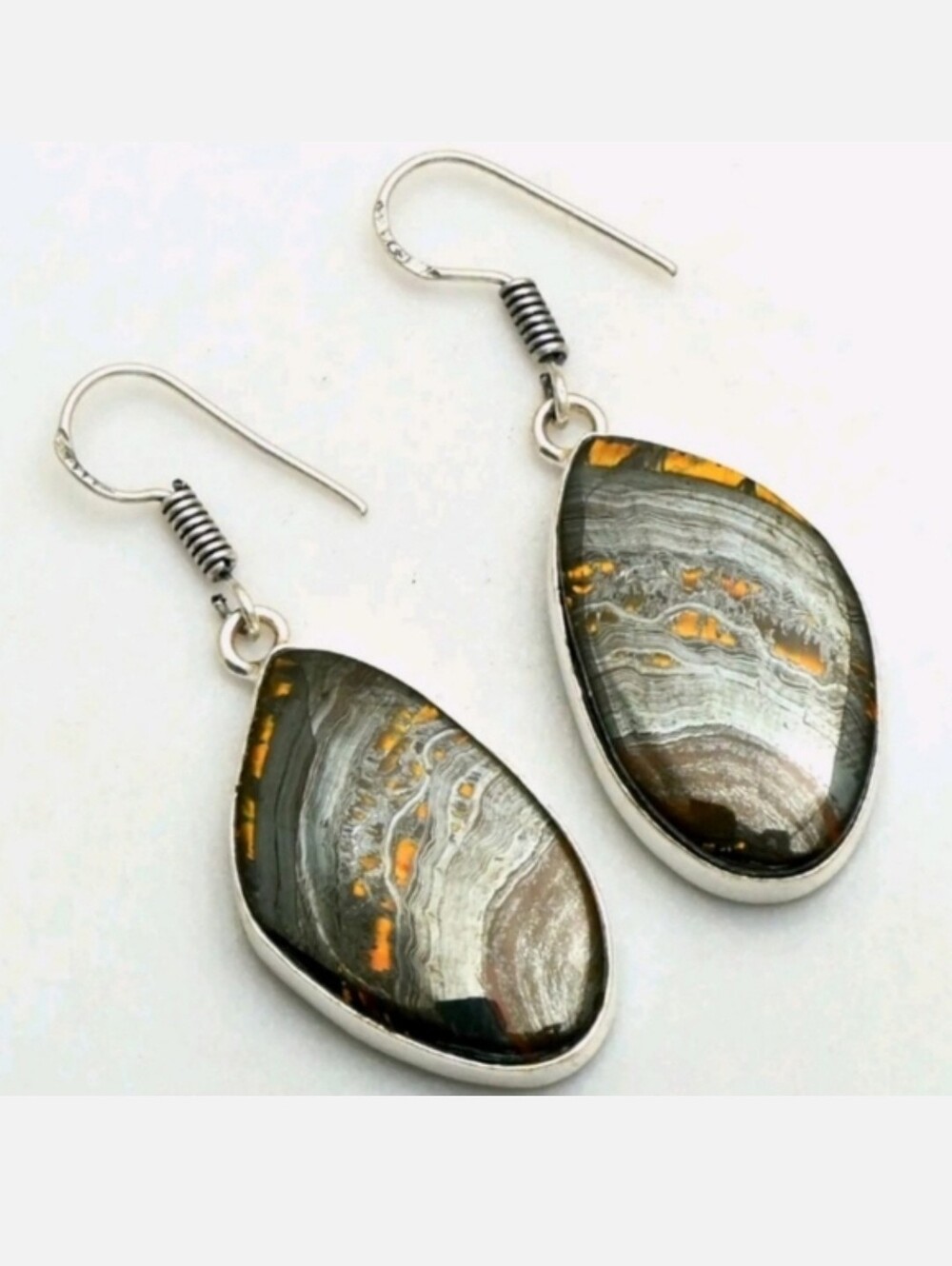 Tiger Iron Gemstone 925 Sterling Silver Handmade Drop Dangle Earrings
